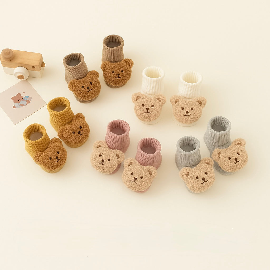Cartoon Bear Baby Floor Socks – Soft Anti-Slip Winter Shoes for Toddlers 0–3Y