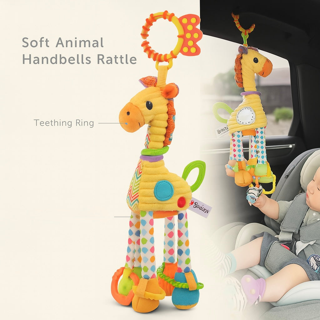 Soft Animal Handbells Rattle – Giraffe & Zebra Plush Toy with Teether for Infants