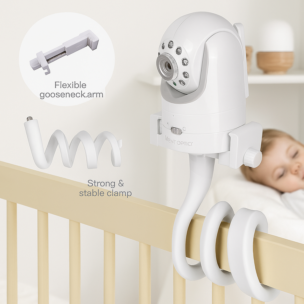 Universal Flexible Baby Monitor Holder – Adjustable 1/4” Clip Mount for Camera & Crib Use