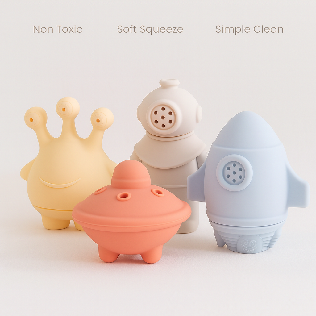 Silicone Baby Bath Toys – Cartoon Astronauts & Dinosaur Water Sprinkler