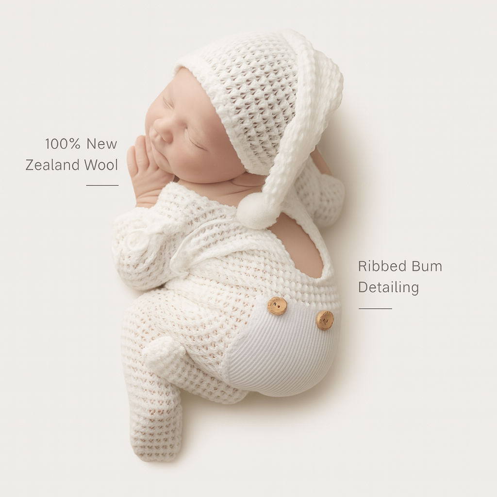 Newborn Photography Outfit – Knitted Baby Onesie & Hat Set for 0–1 Year