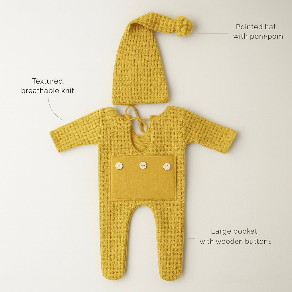 Newborn Photography Outfit – Knitted Baby Onesie & Hat Set for 0–1 Year