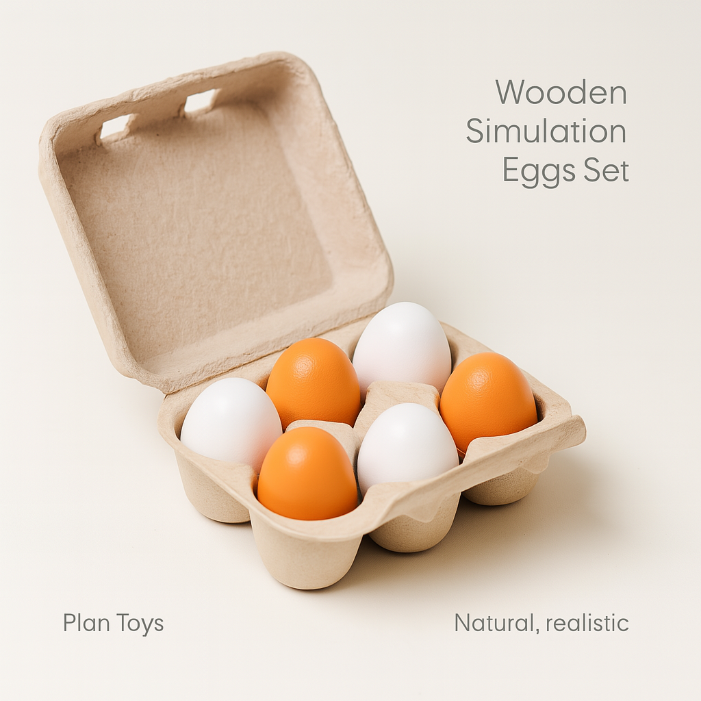 6pcs Wooden Simulation Eggs Set – Montessori Pretend Play Kitchen Toys for Kids