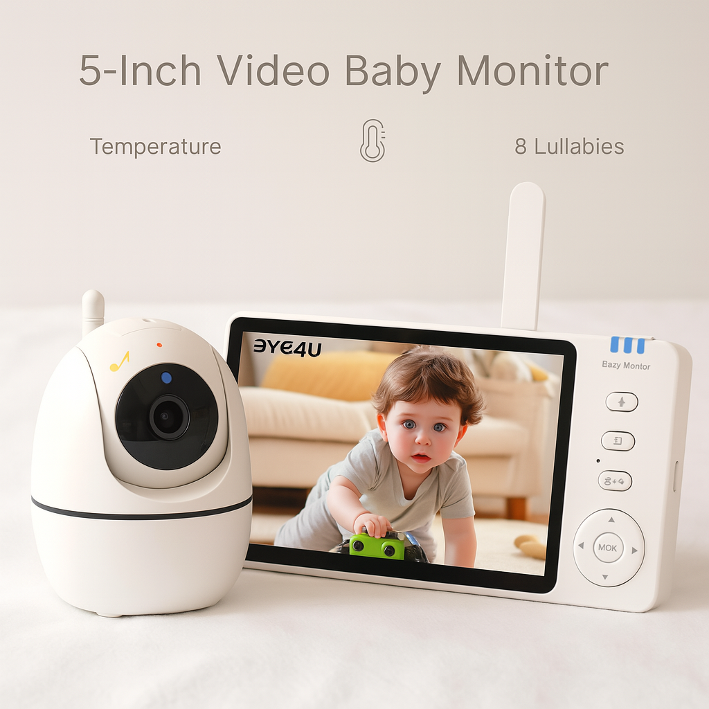 5-Inch Video Baby Monitor – HD PTZ Camera with Zoom, Night Vision & Temperature Sensor