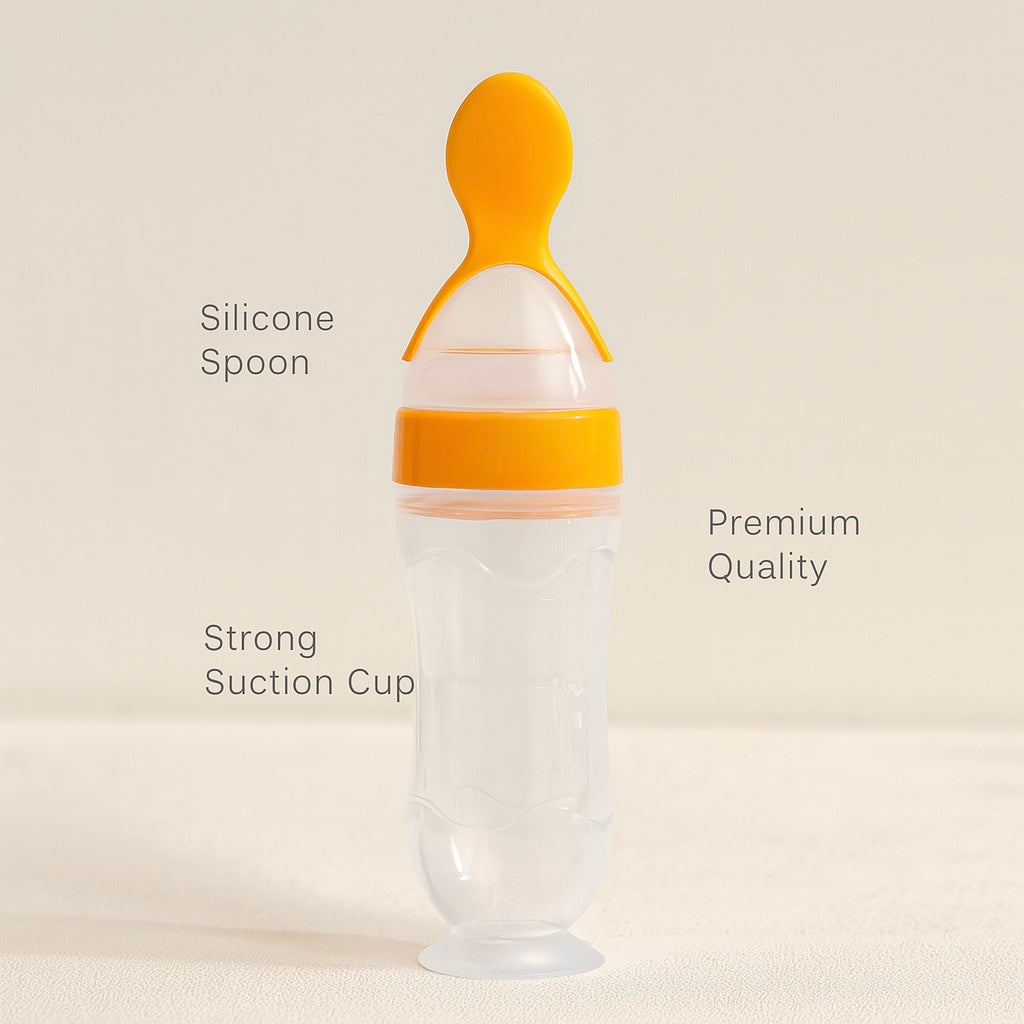 Silicone Baby Bottle with Spoon – Safe Squeeze Feeder for Rice Cereal & Milk Feeding