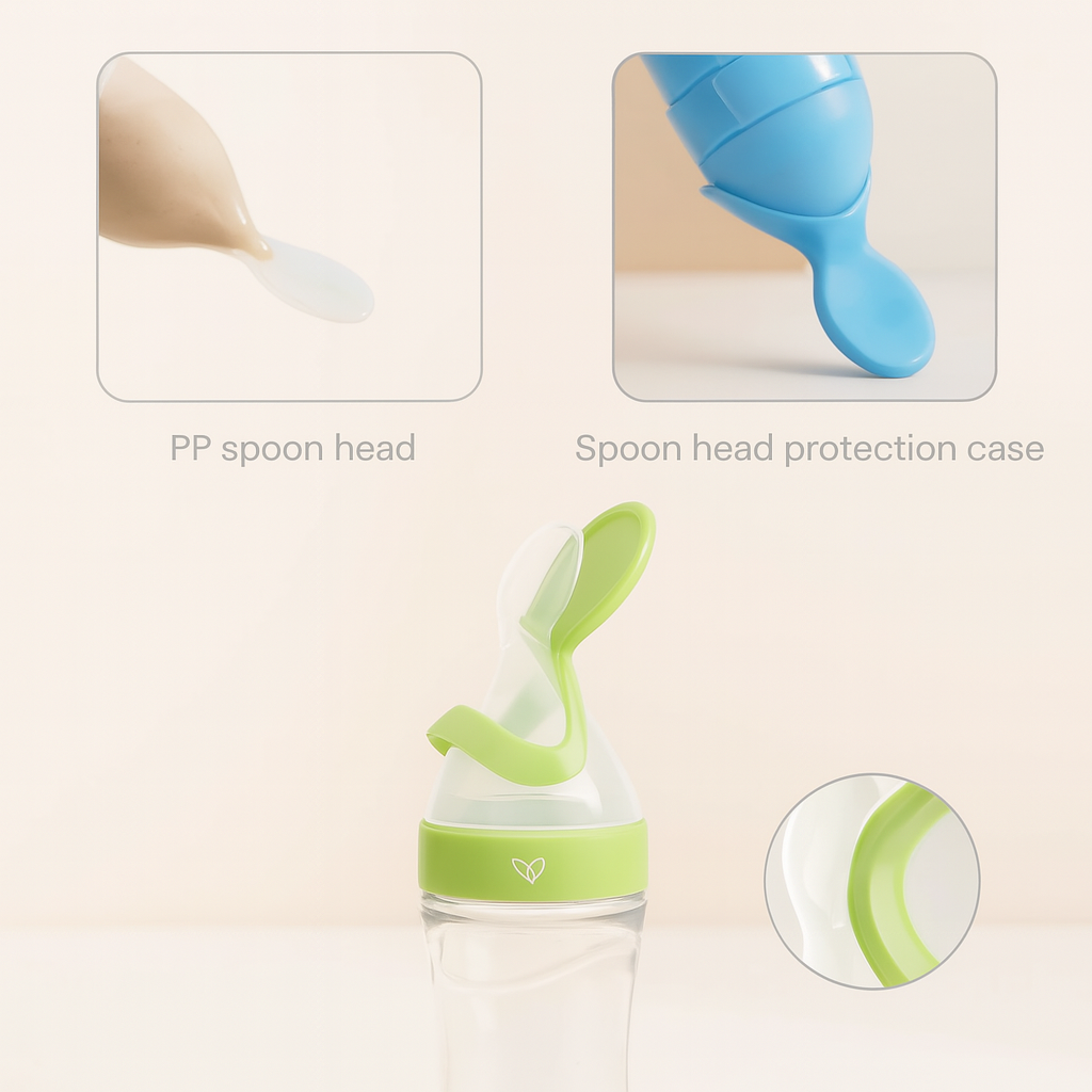 Silicone Baby Bottle with Spoon – Safe Squeeze Feeder for Rice Cereal & Milk Feeding