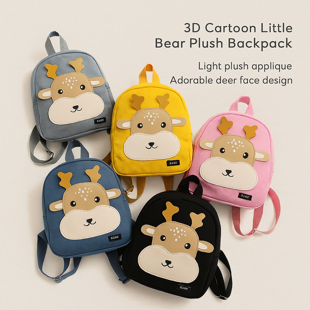 3D Cartoon Little Bear Plush Kids Backpack – Cute Mini School Bag for Toddlers