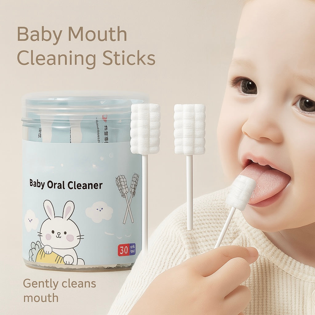 30PCS Baby Mouth Cleaning Sticks – Disposable Tongue & Gum Wipes for Newborn Oral Hygiene
