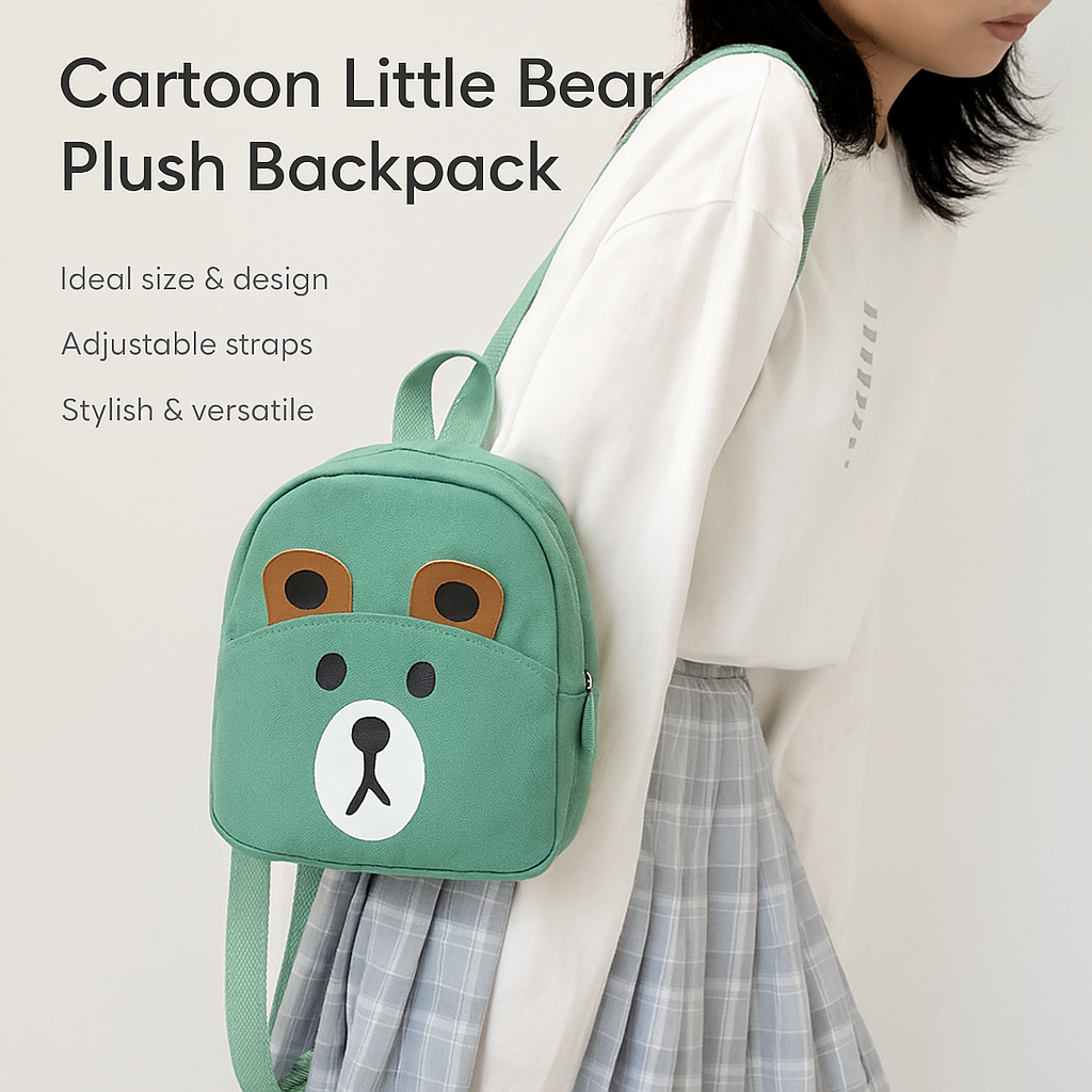3D Cartoon Little Bear Plush Kids Backpack – Cute Mini School Bag for Toddlers