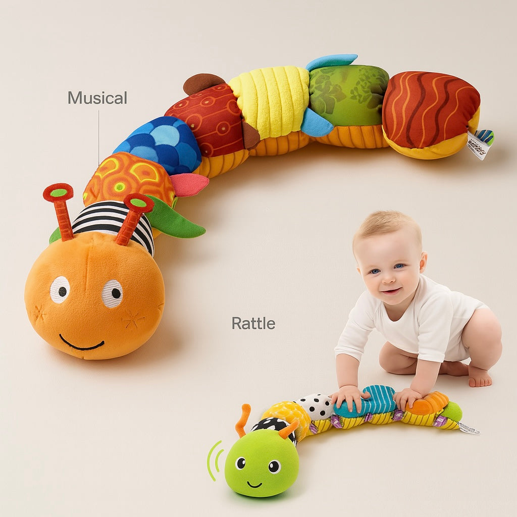 Baby Rattle Musical Caterpillar – Soft Sensory Plush Toy for Newborns and Toddlers