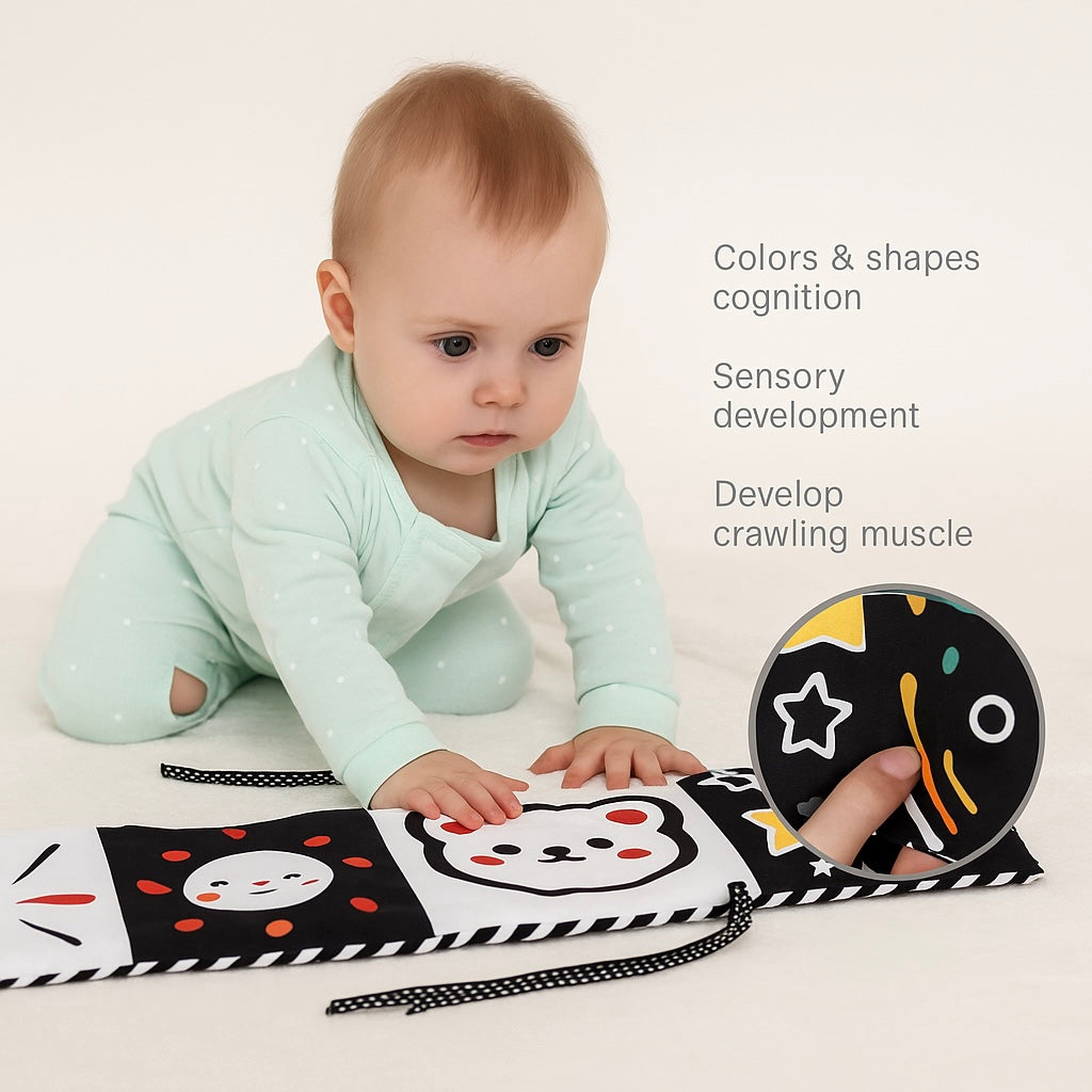 Baby Sensory Cloth Book – High Contrast Black & White Crib Toy for Newborns