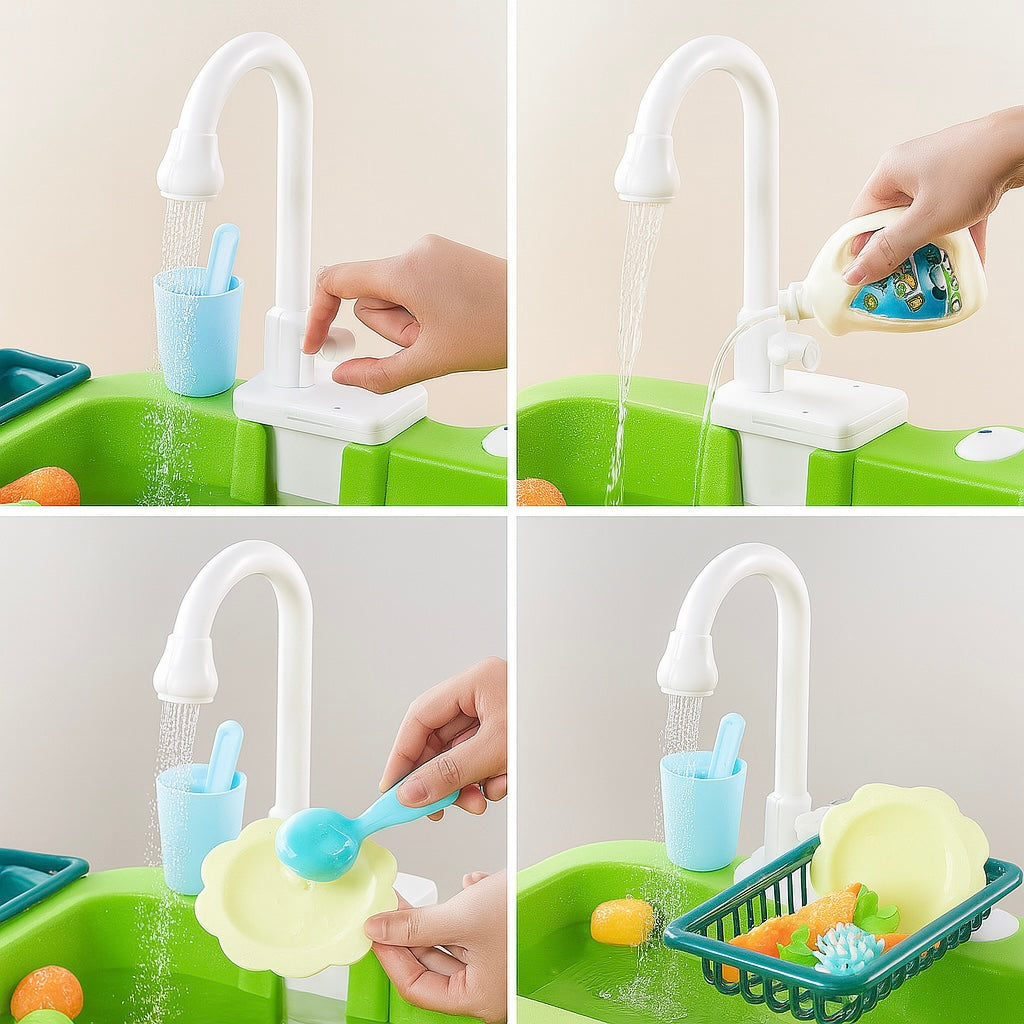 Kids Kitchen Sink Toy with Running Water – Pretend Play Dishwasher Set