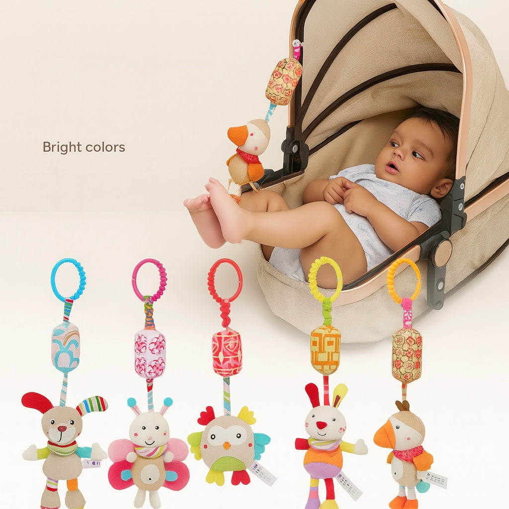 Hanging Sensory Rattle Toy – Plush Animal Teether for Cribs, Strollers & Car Seats