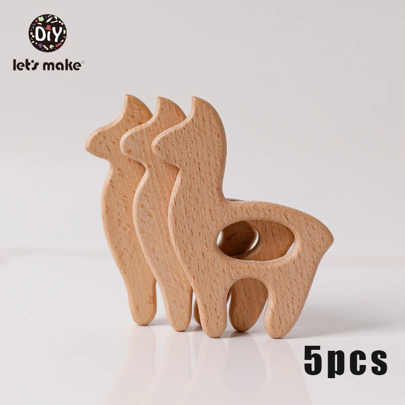 Model PMZ0044 – 5PCS Wooden Baby Teether Set | Beech Rodent & Animal Pendants for DIY Gifts