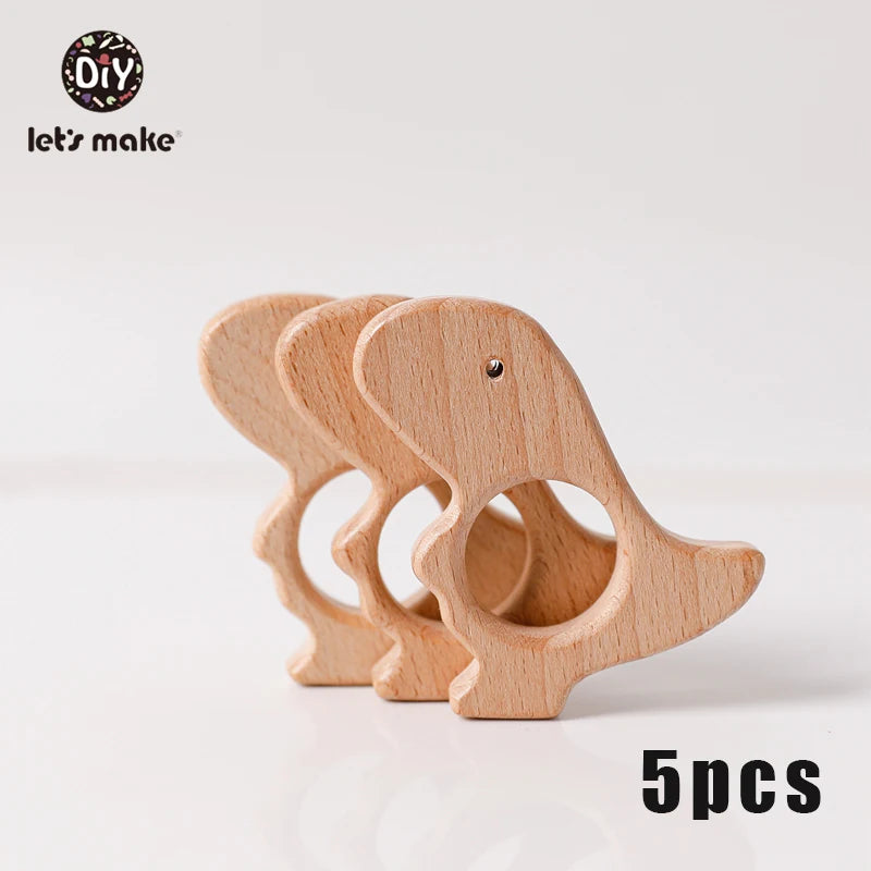 Model PMZ0044 – 5PCS Wooden Baby Teether Set | Beech Rodent & Animal Pendants for DIY Gifts