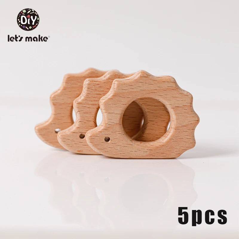 Model PMZ0044 – 5PCS Wooden Baby Teether Set | Beech Rodent & Animal Pendants for DIY Gifts