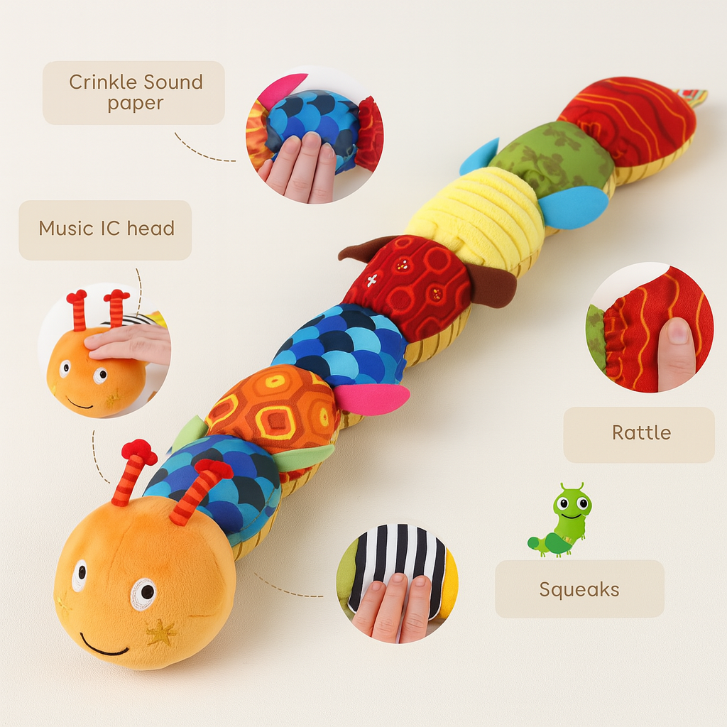 Baby Rattle Musical Caterpillar – Soft Sensory Plush Toy for Newborns and Toddlers