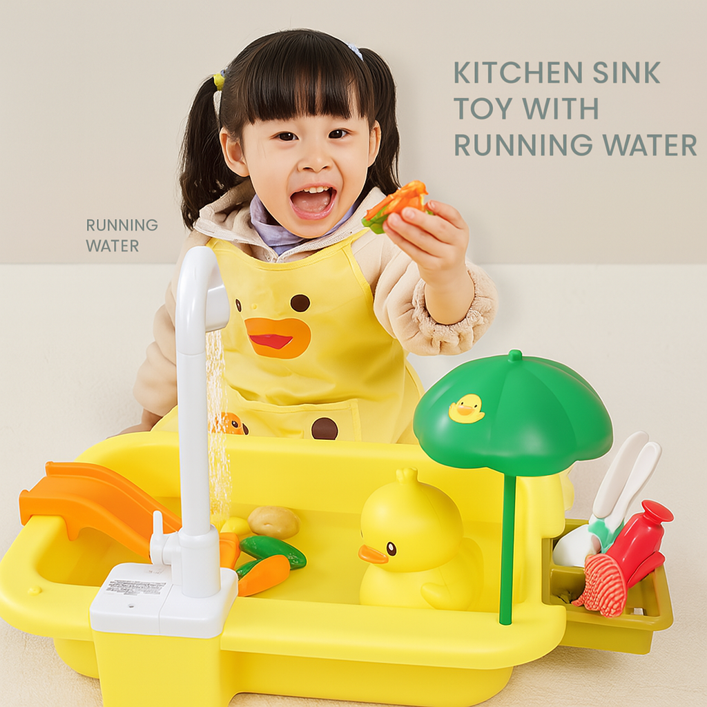 Kids Kitchen Sink Toy with Running Water – Pretend Play Dishwasher Set
