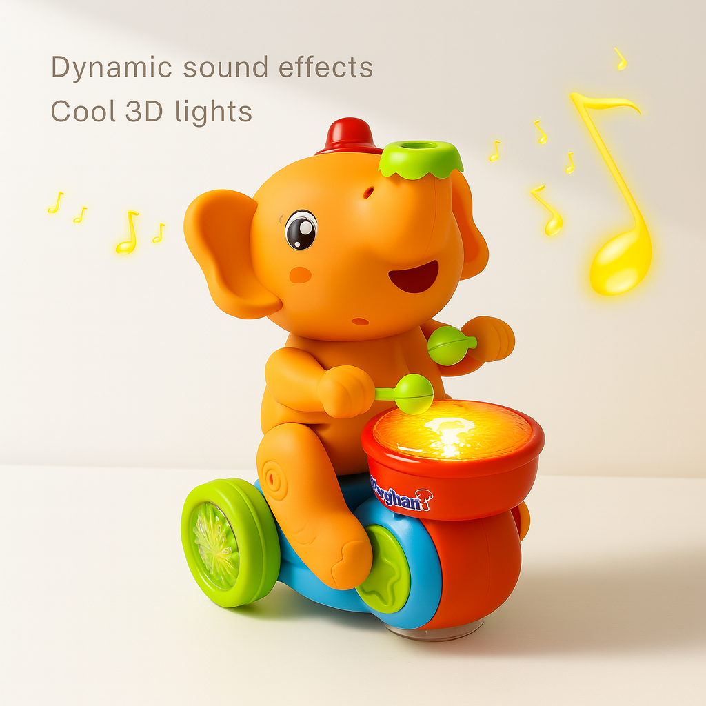 Musical Walking Elephant Toy – Drumming LED Sensory Toy for Learning & Play