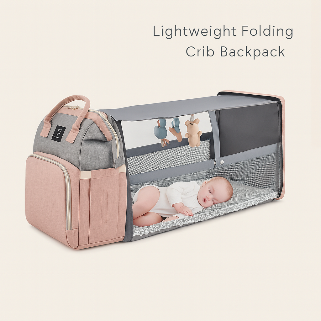 Lightweight Folding Crib Backpack – Large-Capacity Travel Diaper Bag for Moms on the Go