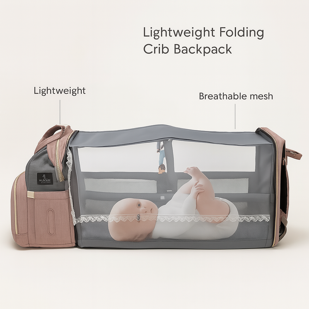 Lightweight Folding Crib Backpack – Large-Capacity Travel Diaper Bag for Moms on the Go