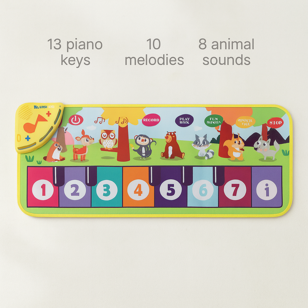 Toddler Music Piano Mat – Foldable Floor Keyboard with Animal Sounds & Lights