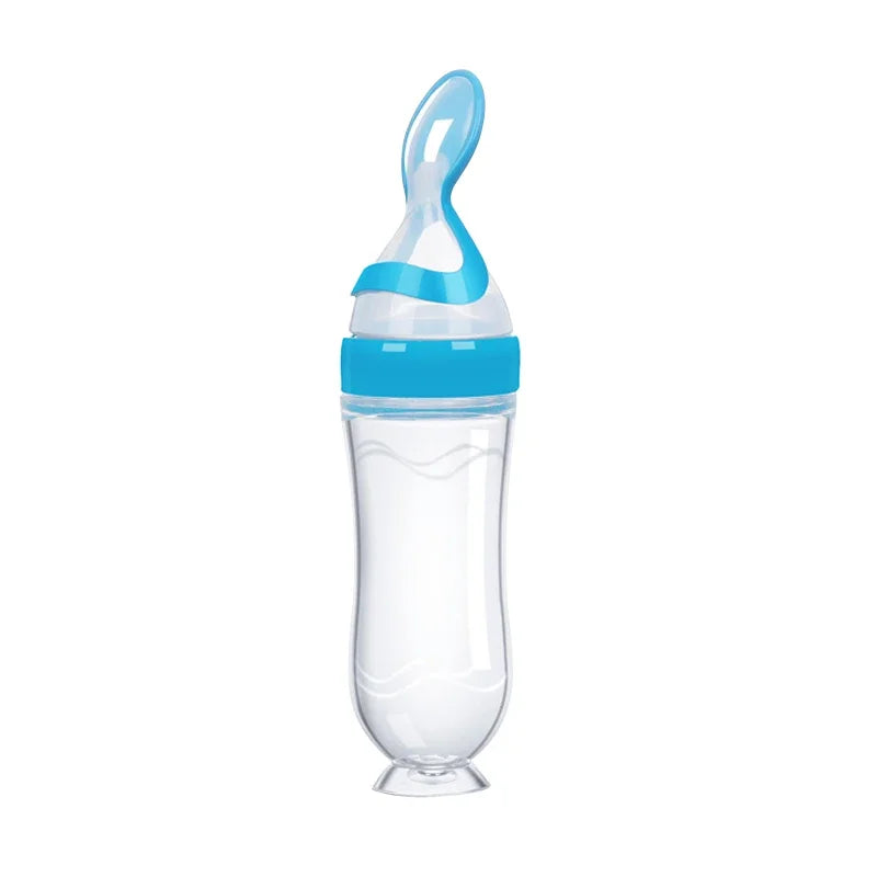 Silicone Baby Bottle with Spoon – Safe Squeeze Feeder for Rice Cereal & Milk Feeding