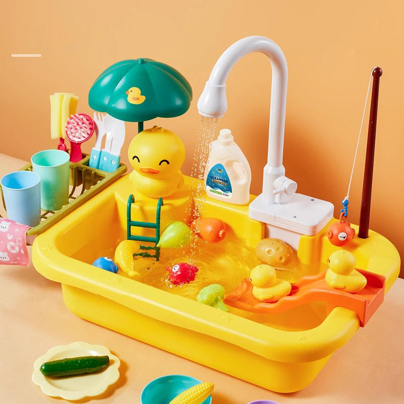 Kids Kitchen Sink Toy with Running Water – Pretend Play Dishwasher Set