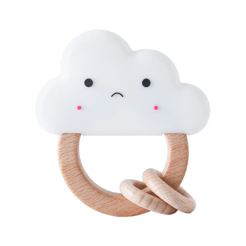 Baby Rattle – Crochet Animal Bear with Wooden Teether Ring | Soft Montessori Pram Toy for Newborns