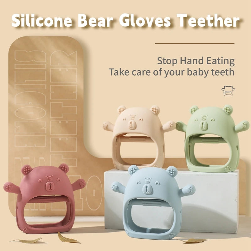 Baby Teether Glove Cartoon Bear | BPA-Free Silicone Molar Mitt for Teething Relief