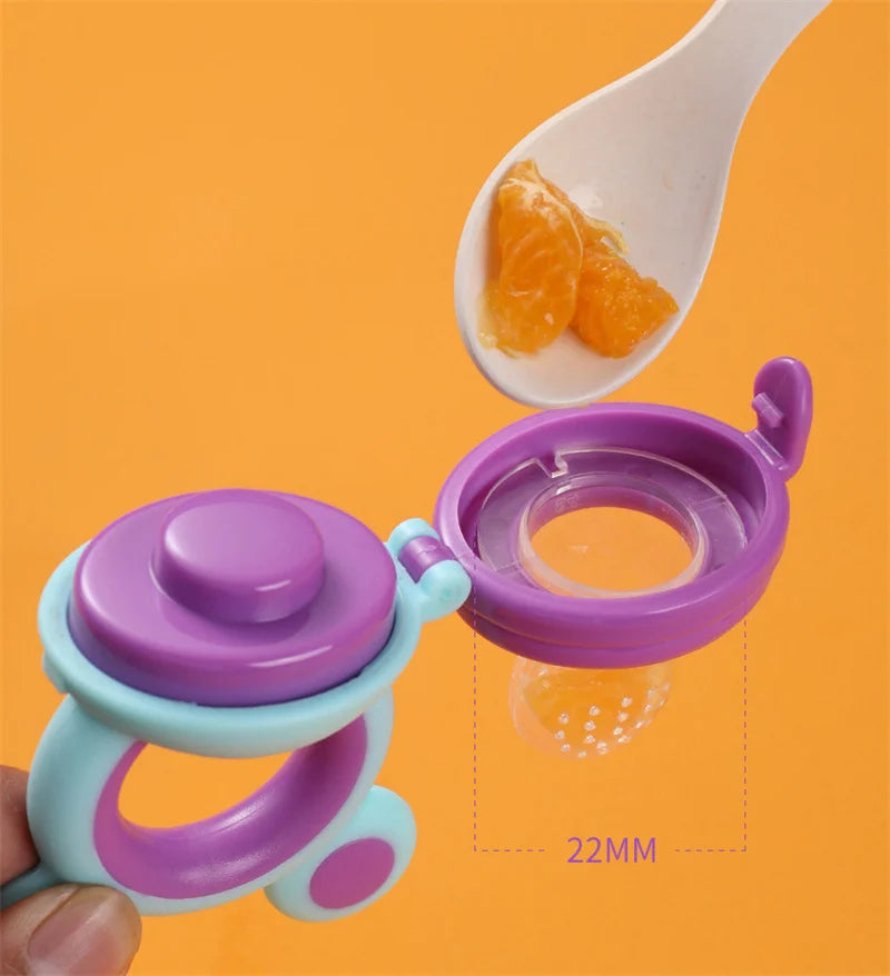 Silicone Baby Teether & Fruit Food Feeder – BPA Free Nibbler Pacifier with Handle Clip