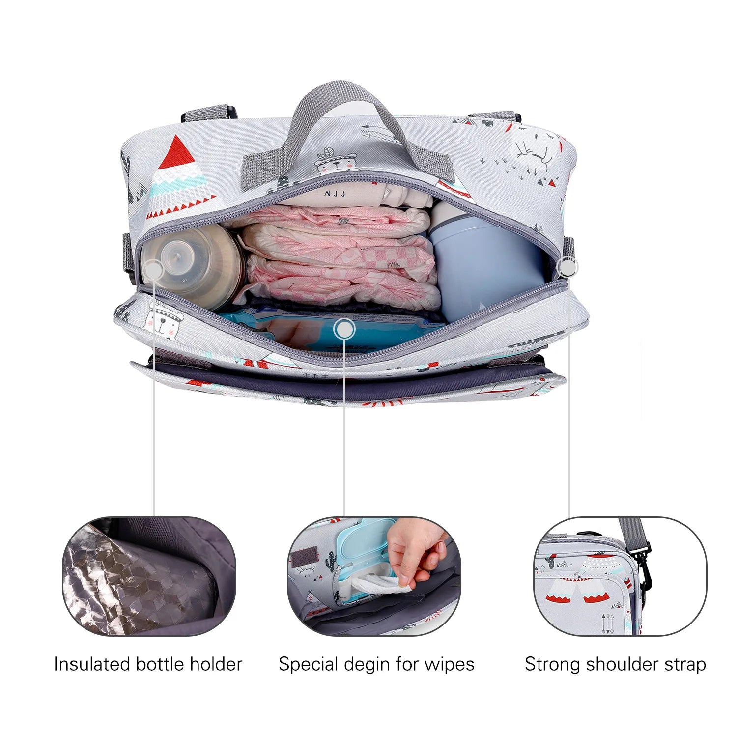 Waterproof Baby Mummy Bag – Wet/Dry Double Handle Diaper Organizer with Fashion Prints