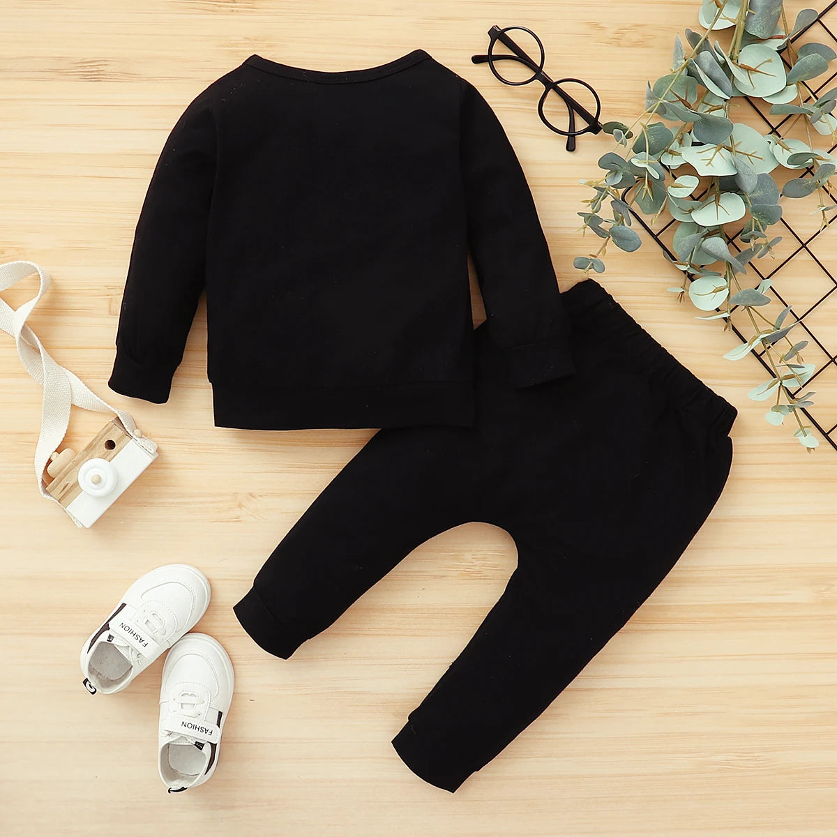 2PCS Baby Boy Letter Print Outfit – Long Sleeve Top & Pants Set for 0–2 Years