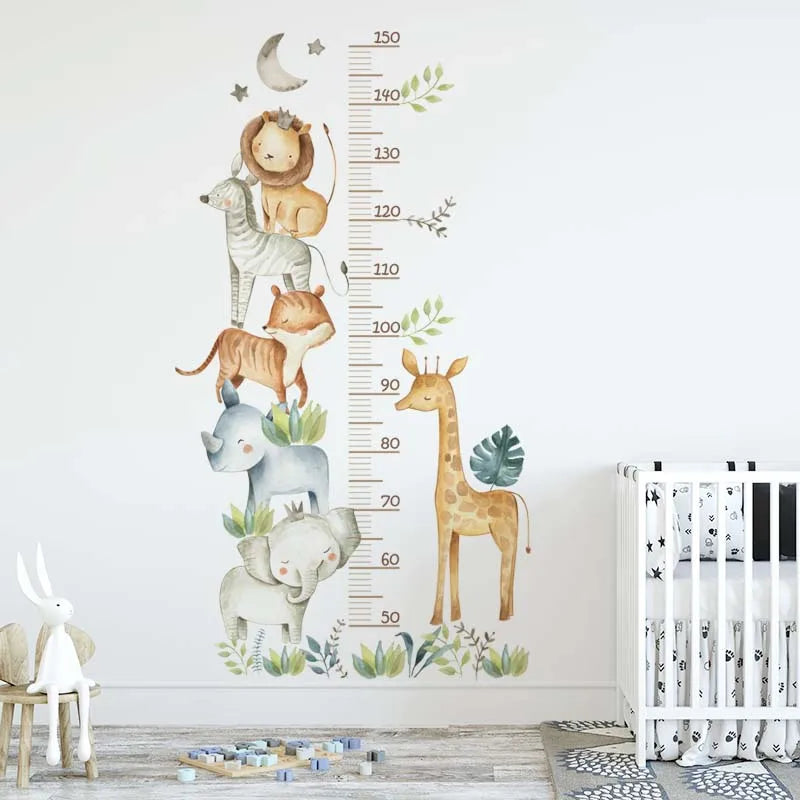 3PC Cartoon Animal Height Ruler Wall Stickers – Removable Waterproof PVC for Kids Room Décor