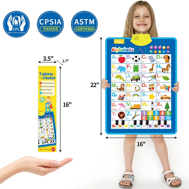 Electronic English Alphabet Wall Chart – Talking ABC & 123s Music Poster for Toddlers