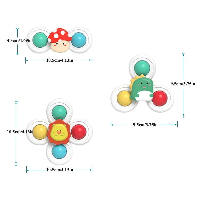3PCS Suction Cup Animal Spinner Toys for Toddlers – Bath, Travel, High Chair & Window Play