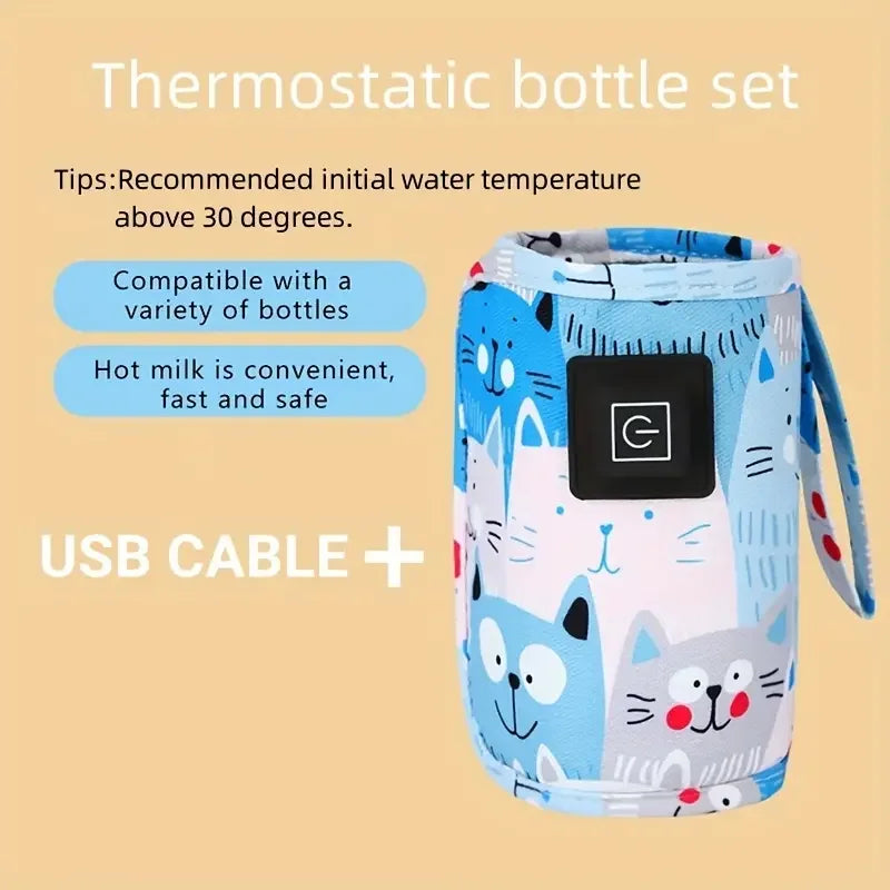 USB Baby Bottle Warmer – Portable PU Feeding Heater for Stroller & Travel Use