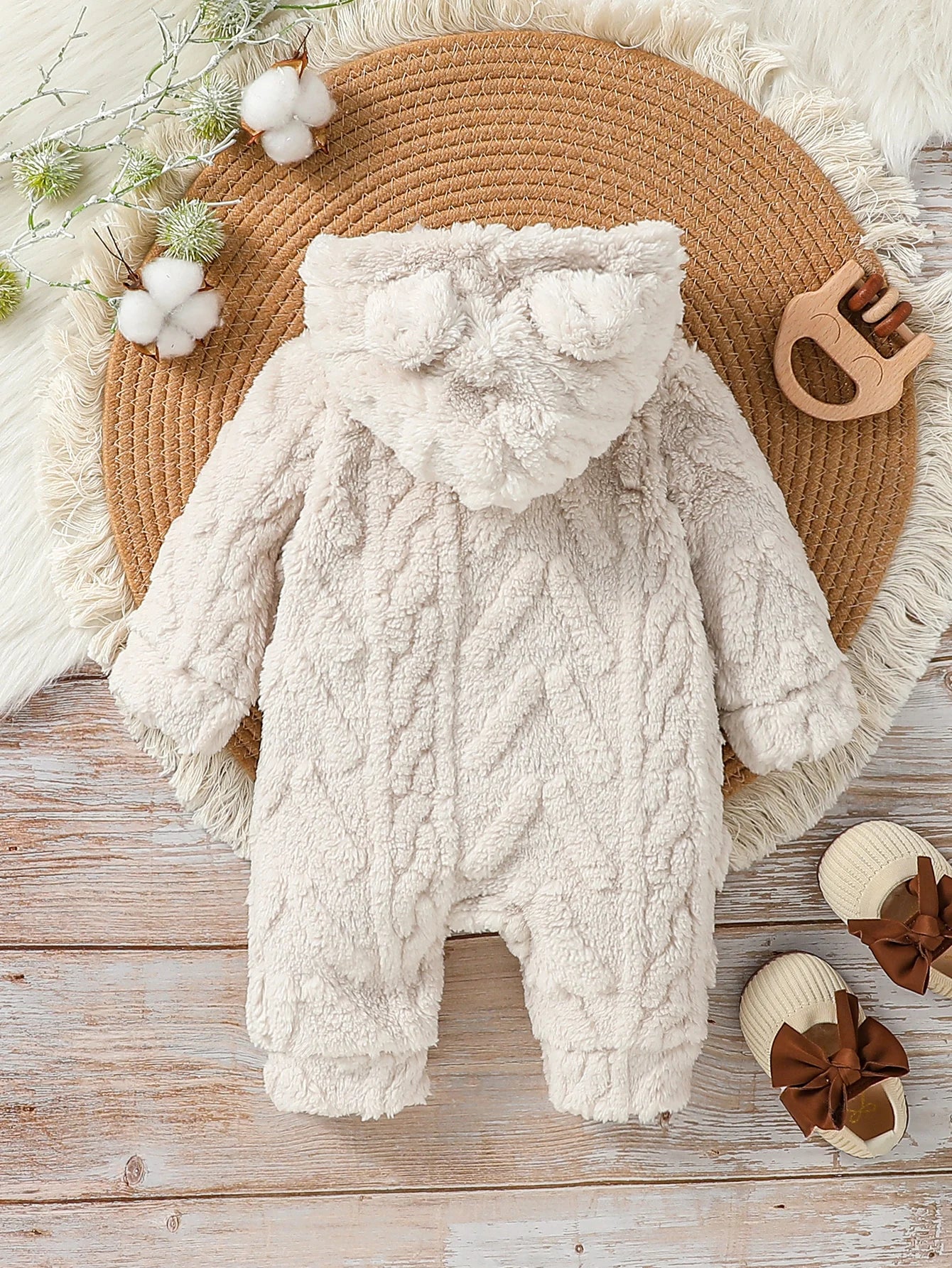 Baby Boys Winter Plush Zipper Hoodie Jumpsuit – Warm Long Sleeve Outfit for Newborns