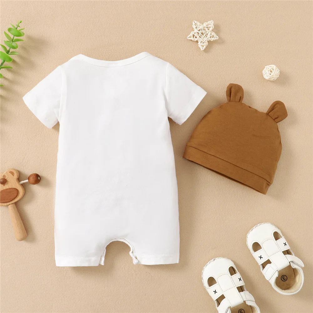 2PCS Baby Boy Panda Romper and Hat Set – Short Sleeve Summer Outfit 0–12 Months