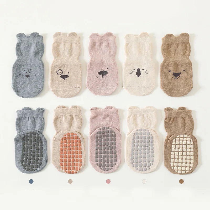 3/5 Pairs Baby Animal Pattern Non-Slip Socks – Breathable Grip Socks for Boys & Girls 1–3Y