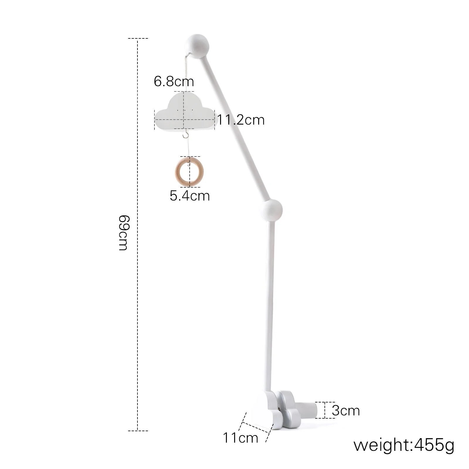 Baby Wooden Crib Mobile with Cartoon Rabbit Rattles | Bed Bell Toy & Arm Bracket for Newborns