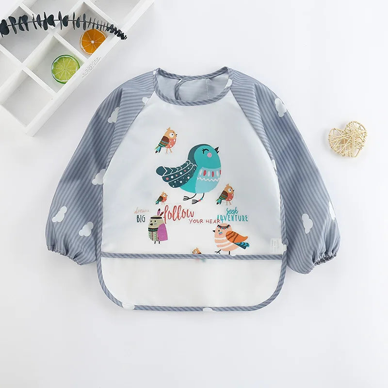 Waterproof Cartoon Baby Bib – Long Sleeve Feeding Apron with Pocket for 0–3Y