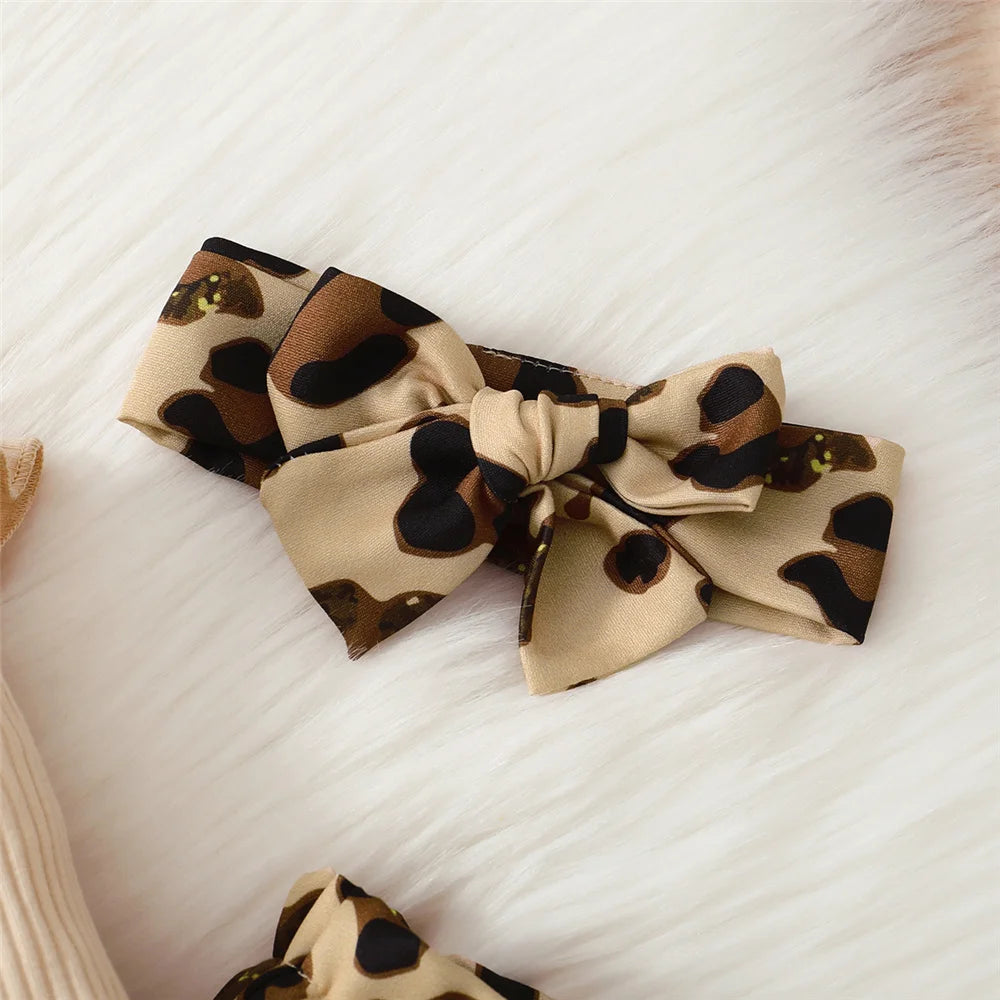3PCS Baby Girl Autumn Outfit with Bodysuit, Leopard Pants and Headband 0–18 Months