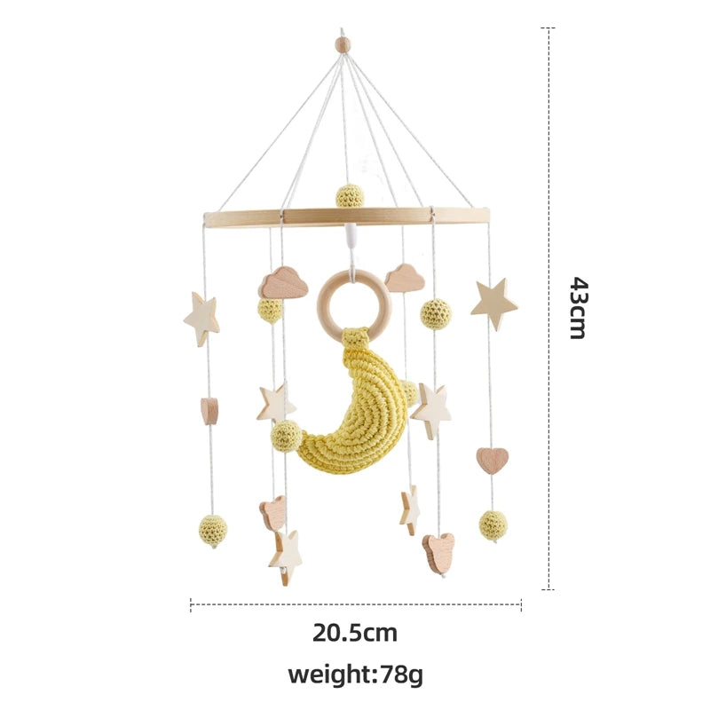 Wooden Crochet Star Baby Crib Mobile – Bed Bell Rattle Toy for Newborn Comfort and Sleep