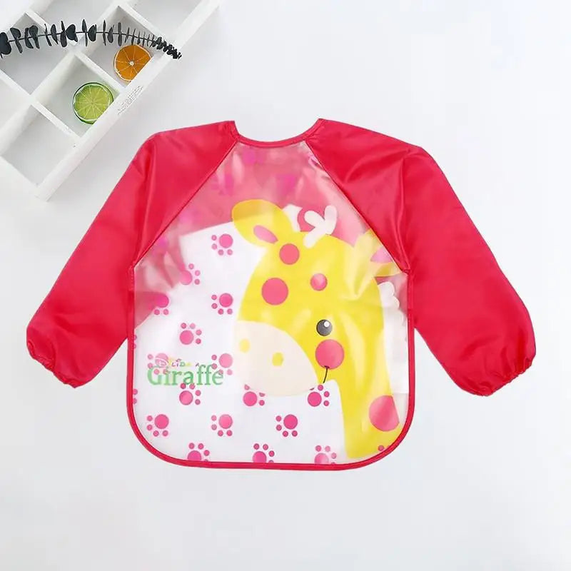 Waterproof Cartoon Baby Bib – Long Sleeve Feeding Apron with Pocket for 0–3Y