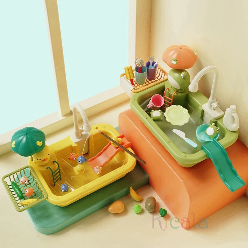 Kids Kitchen Sink Toy with Running Water – Pretend Play Dishwasher Set