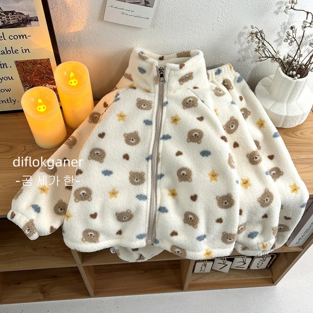 Winter Plush Kids Pajama Set – Thick Fleece Cartoon Sleepwear for Boys & Girls