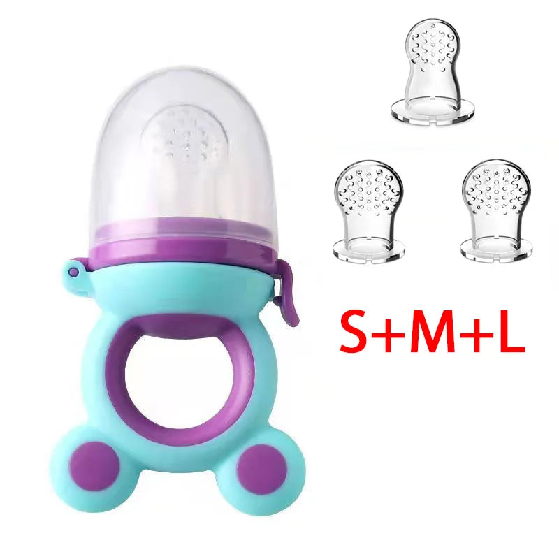 Silicone Baby Teether & Fruit Food Feeder – BPA Free Nibbler Pacifier with Handle Clip