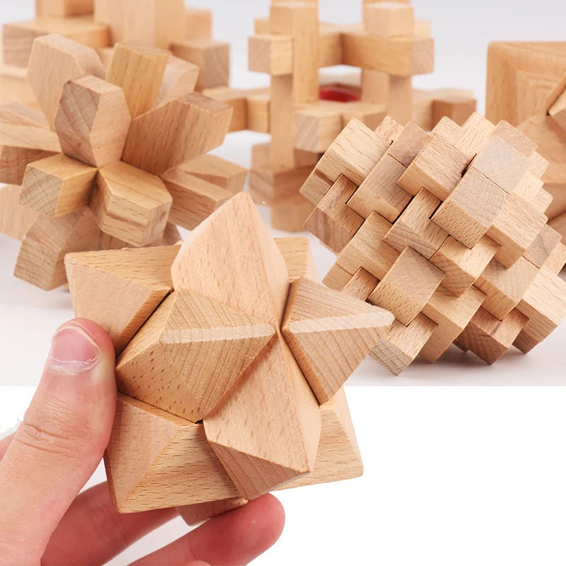 Wooden Kong Ming Lock Lu Ban Puzzle Toy for Kids & Adults – Brain Teaser 3D Montessori Game