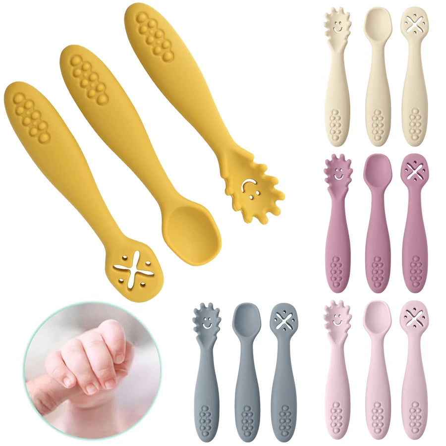 3PCS Silicone Baby Feeding Spoons – Toddler Weaning Utensils Set for Self-Feeding